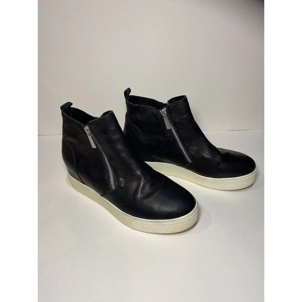 J/ Slides Sky Black Leather  Booties Fashion Sneaker Wedge Double Zip Women’s 10 - Picture 2 of 7